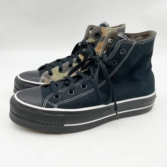 Camo and Black Converse High Top Shoes. Size 7 1/2