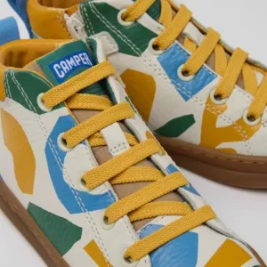 Camper Sz 32, US 13.5 TWINS leather high top sneakers cream yellow green blue