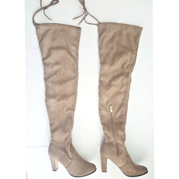 Cape Robbin Mona 1 womens khaki faux suede thigh high boots.