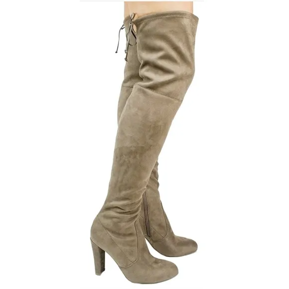 Cape Robbin Mona 1 womens khaki faux suede thigh high boots.