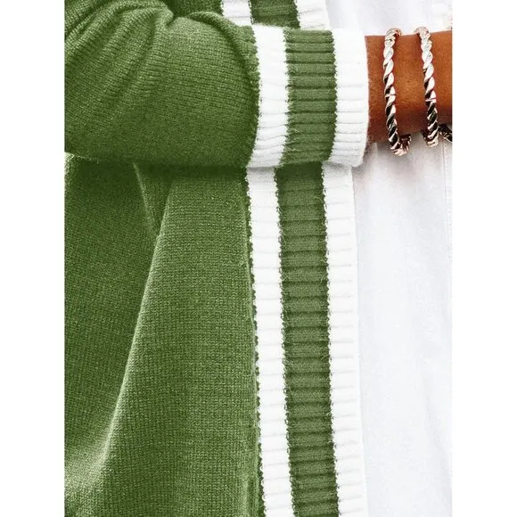 Cardigan Sweaters for Women Knit Open Front Varsity Trendy Cardigan with Pockets