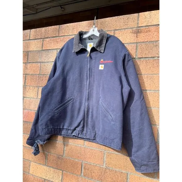 Carhartt Budweiser Vintage Blue Thrashed Blanket Lined Detroit Jacket J172 DNY