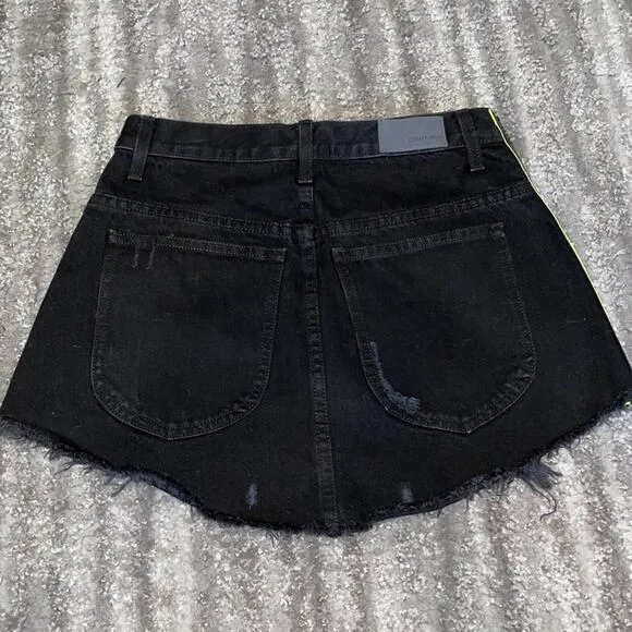Carmar Denim Black Zipper Front Skirt w/Neon Side Size 26 NWT
