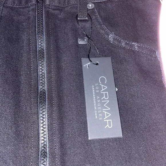 Carmar Denim Black Zipper Front Skirt w/Neon Side Size 26 NWT