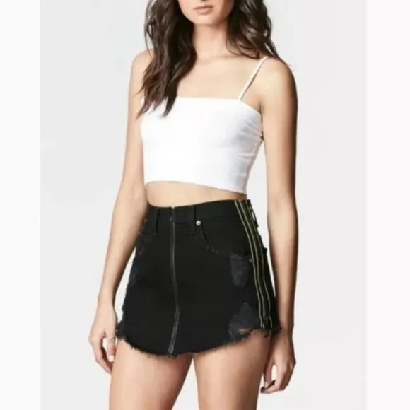 Carmar Denim Black Zipper Front Skirt w/Neon Side Size 26 NWT