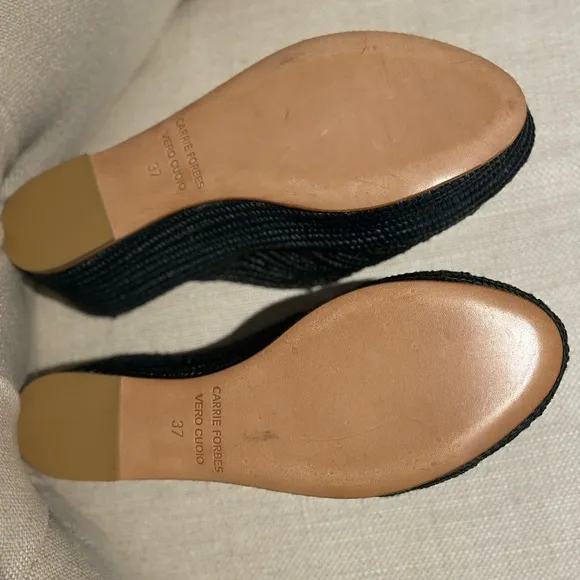 Carrie Forbes Karin Woven Raffia Wedge Slide Sandals. Size 37. New witho…