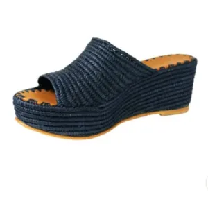Carrie Forbes Karin Woven Raffia Wedge Slide Sandals. Size 37. New witho…