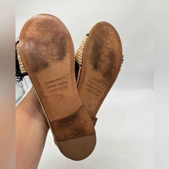 Carrie Forbes Kia Natural Raffia Sandals Natural Tan Beige Womens Shoes 37 7