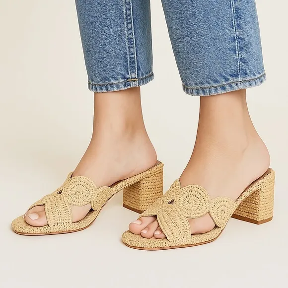 Carrie Forbes rafia crochet heel slide sz 38 US sz 7.5-8