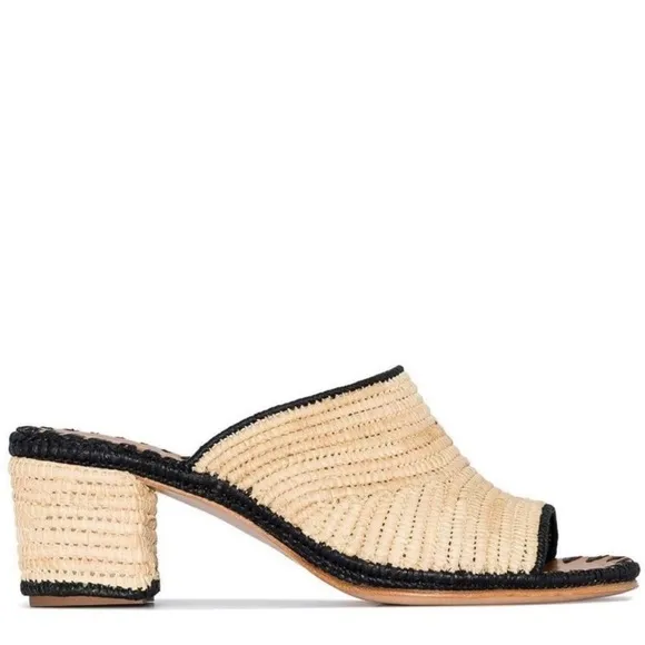 Carrie Forbes Rama Two Tone Woven Raffia Mules Block Heel Sandals EU 39 US 9