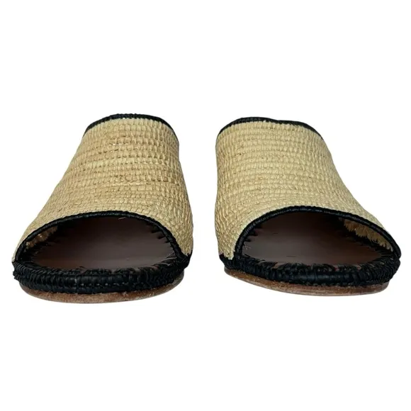 Carrie Forbes Rama Two Tone Woven Raffia Mules Block Heel Sandals EU 39 US 9