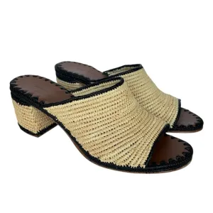 Carrie Forbes Rama Two Tone Woven Raffia Mules Block Heel Sandals EU 39 US 9