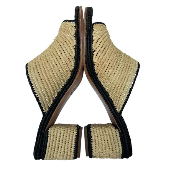 Carrie Forbes Rama Two Tone Woven Raffia Mules Block Heel Sandals EU 39 US 9