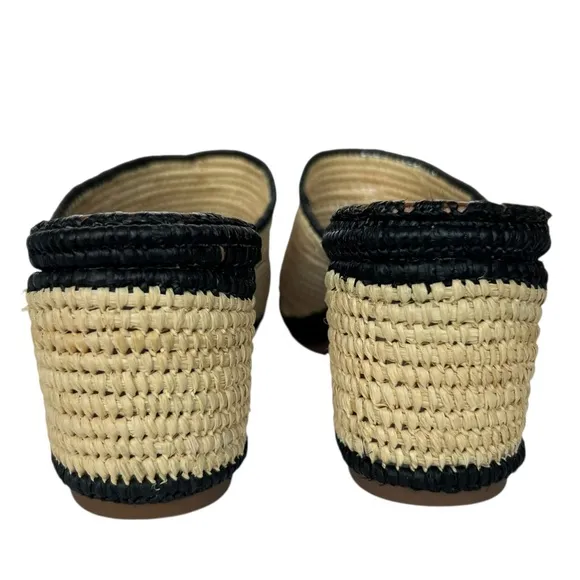 Carrie Forbes Rama Two Tone Woven Raffia Mules Block Heel Sandals EU 39 US 9