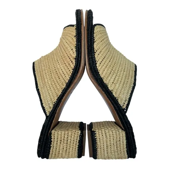 Carrie Forbes Rama Two Tone Woven Raffia Mules Block Heel Sandals EU 39 US 9