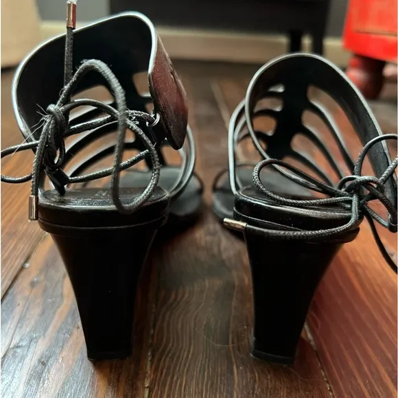 Carritz Arae Leather Sandals 40 Black Italy Strappy Open Toe Heel