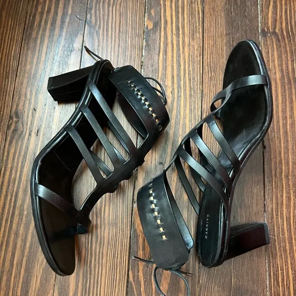 Carritz Arae Leather Sandals 40 Black Italy Strappy Open Toe Heel