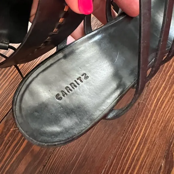 Carritz Arae Leather Sandals 40 Black Italy Strappy Open Toe Heel