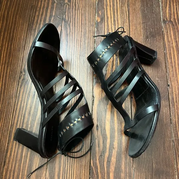 Carritz Arae Leather Sandals 40 Black Italy Strappy Open Toe Heel