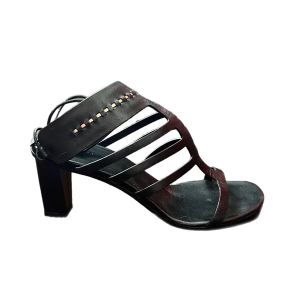 Carritz Arae Leather Sandals 40 Black Italy Strappy Open Toe Heel