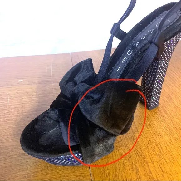 CASADEI BLACK WITH MULTI-COLOR SEQUIN HEELS VELVET BOW PLATFORM SHOES (35.5)