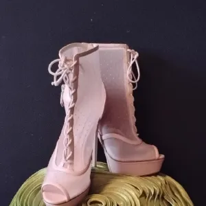 Casadei Cream Heeled Boots with Peep Toe