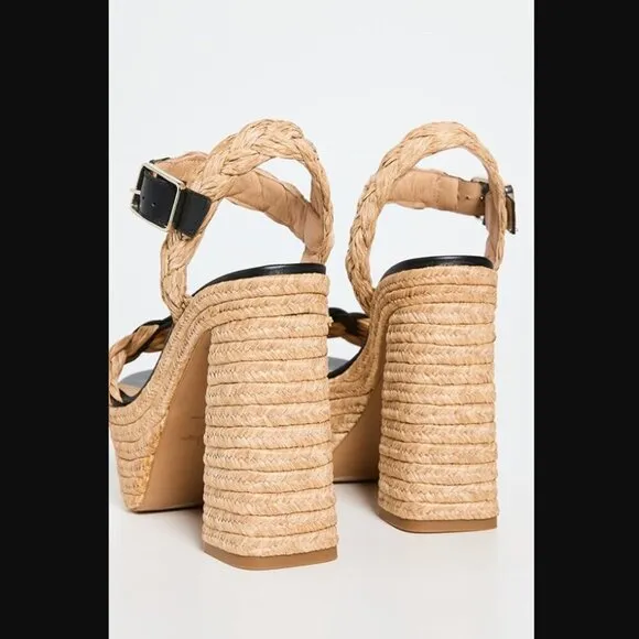 Castaner Agnes Natural &amp; Black Woven Raffia  Tall Sandals Platform Heels 39 US 8