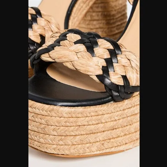 Castaner Agnes Natural &amp; Black Woven Raffia  Tall Sandals Platform Heels 39 US 8