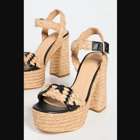 Castaner Agnes Natural &amp; Black Woven Raffia  Tall Sandals Platform Heels 39 US 8