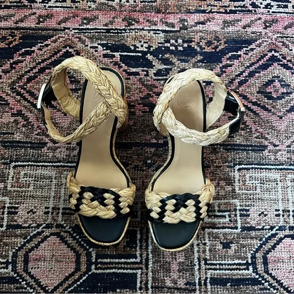 Castaner Agnes Natural &amp; Black Woven Raffia  Tall Sandals Platform Heels 39 US 8