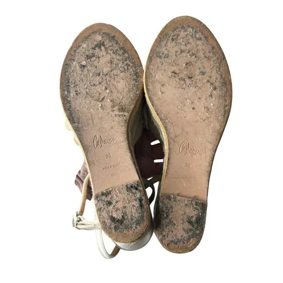 Castaner Satin Floral Motif Espadrille Wedge Sandals White Size 8