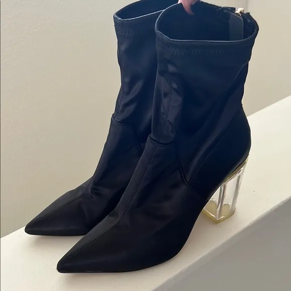Cecelia N.Y. Black Ankle Boots with Clear Heel, size 8.5