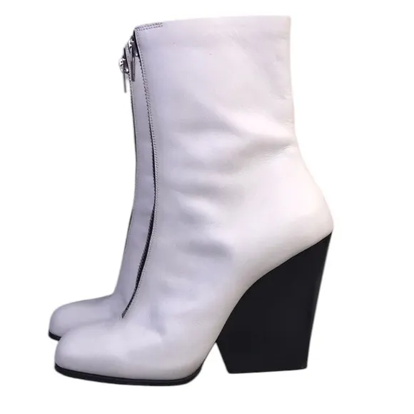Celine Paris women’s White Leather Front Zipper Wedge High Fashion Ankle Boots38
