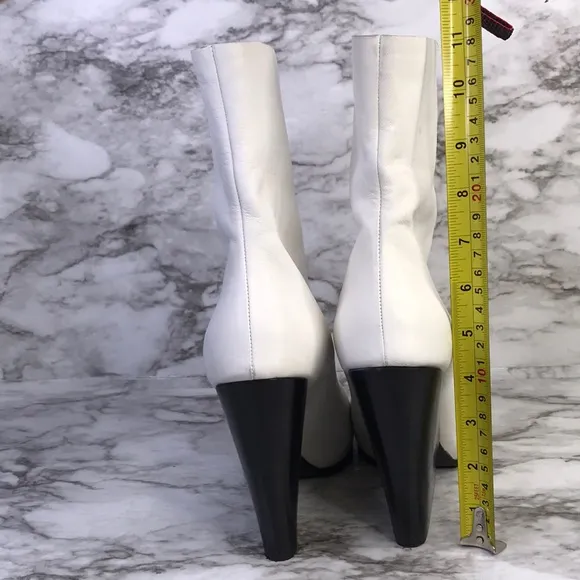 Celine Paris women’s White Leather Front Zipper Wedge High Fashion Ankle Boots38