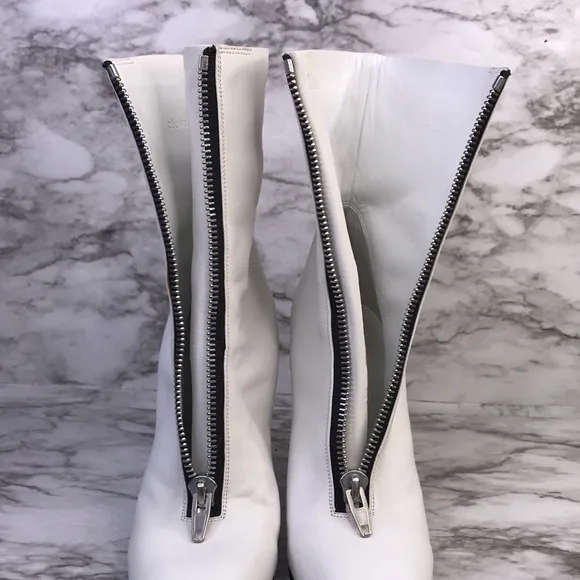 Celine Paris women’s White Leather Front Zipper Wedge High Fashion Ankle Boots38