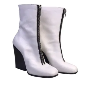 Celine Paris women’s White Leather Front Zipper Wedge High Fashion Ankle Boots38