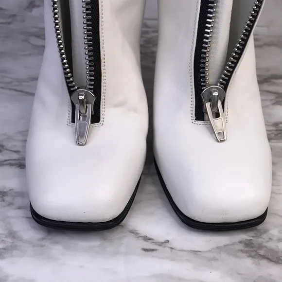 Celine Paris women’s White Leather Front Zipper Wedge High Fashion Ankle Boots38