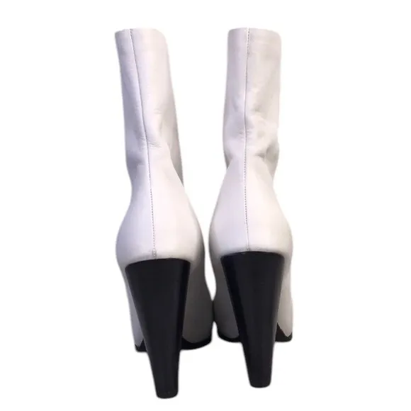 Celine Paris women’s White Leather Front Zipper Wedge High Fashion Ankle Boots38