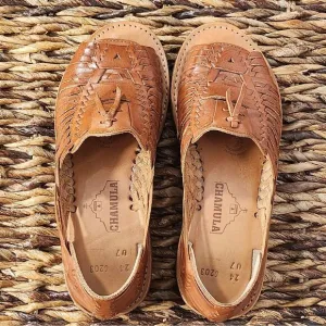 Chamula‎ Uxmal Women's Cancun Tan 2 Woven Huarache Sandal Flat Slip-On NWOT
