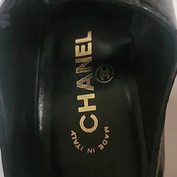 CHANEL 💯 AUTHENTHIC VINTAGE BLACK PATENT LEATHER HEEL OXFORD SHOES PRE-OWNED 37