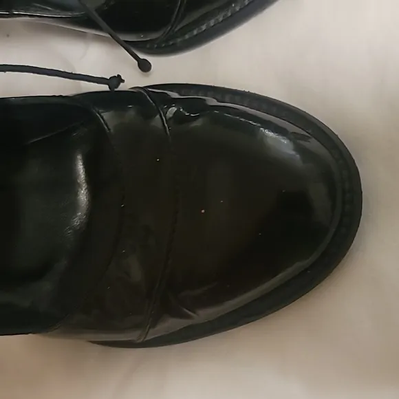 CHANEL 💯 AUTHENTHIC VINTAGE BLACK PATENT LEATHER HEEL OXFORD SHOES PRE-OWNED 37
