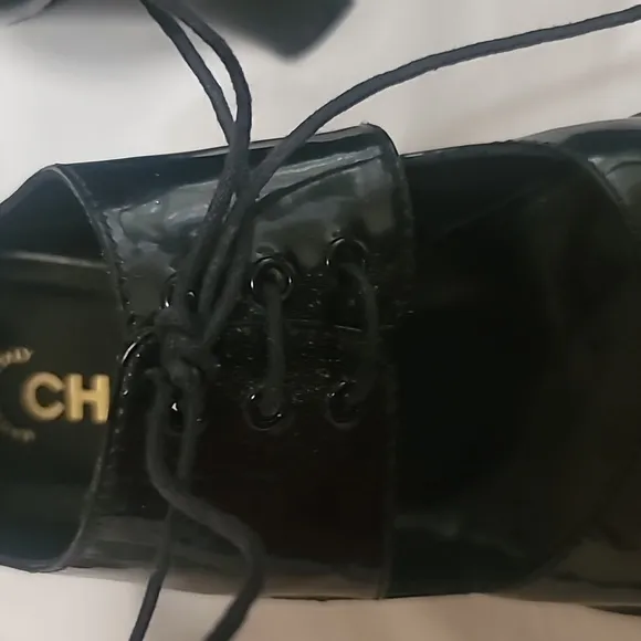 CHANEL 💯 AUTHENTHIC VINTAGE BLACK PATENT LEATHER HEEL OXFORD SHOES PRE-OWNED 37