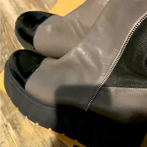 Chanel Gray and Black Leather Boots