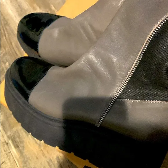 Chanel Gray and Black Leather Boots