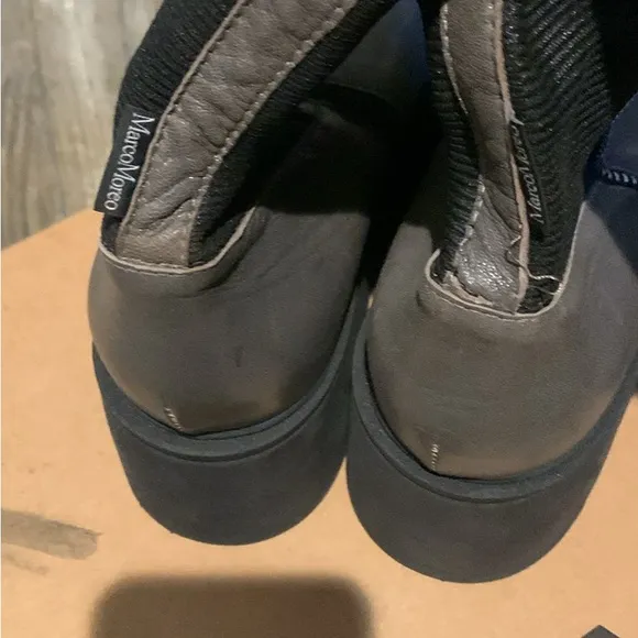 Chanel Gray and Black Leather Boots