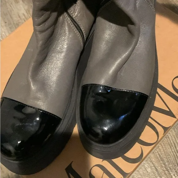 Chanel Gray and Black Leather Boots