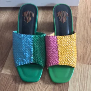Charlotte Stone Colorful Woven Slide Sandals