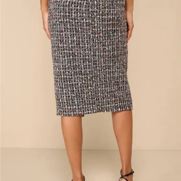 Charming Icon Black Tweed LurexButton-Front Midi Skirt and top