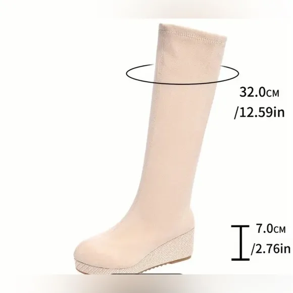 Chic Beige Knee-High Wedge Boots