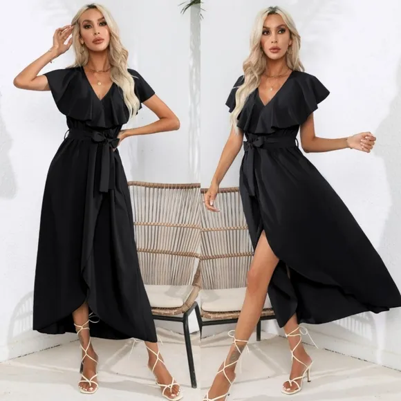 Chic Cascade Tied Midi Dress - Wine